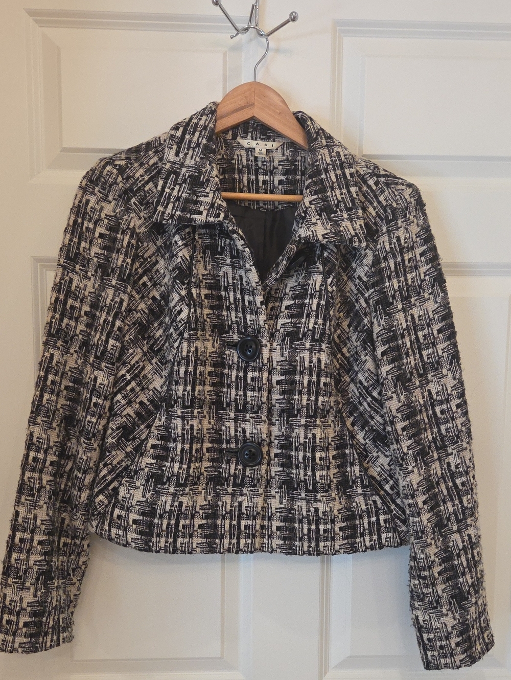 CAbi Black, White, And Tan Tweed Blazer